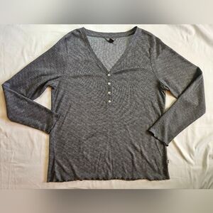 Eddie Bauer Womens Gray V-neck Long Sleeve Waffle Knit Pajama Top Size Large